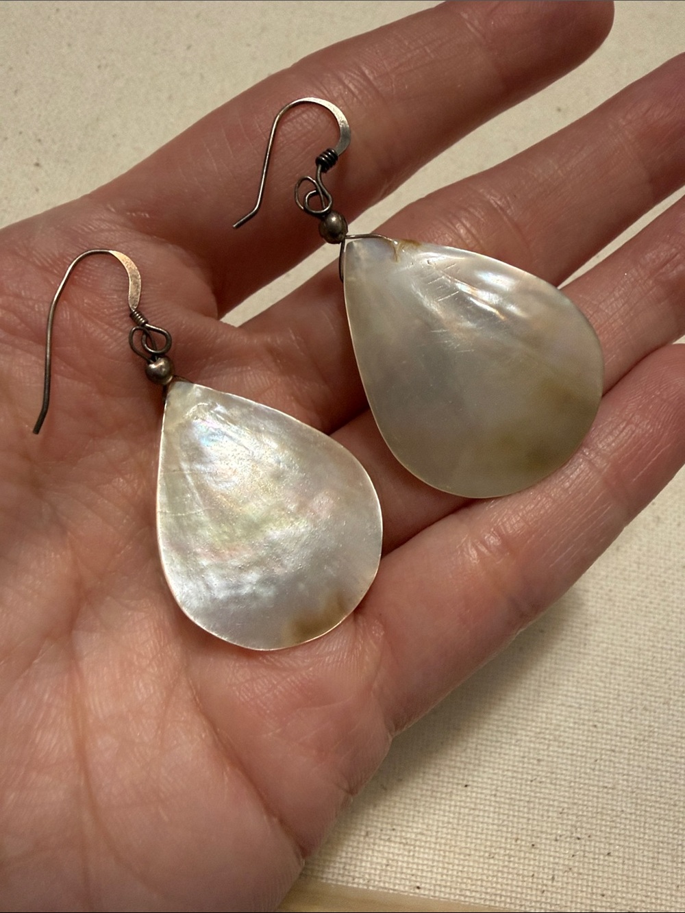 Sterling Silver 925 Handmade Mother of Pearl shell Teardrop Dangling Earrings